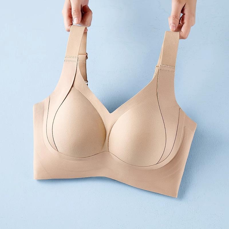 ブラジャー レディース シームレス ノンワイヤー 薄手 胸を小さく見せる 谷間メイク 寄せ上げ 垂れ防止 リフトアップ スッキリ見せる フルカップ 副乳カバー 大きいサイズ グラマーサイズ