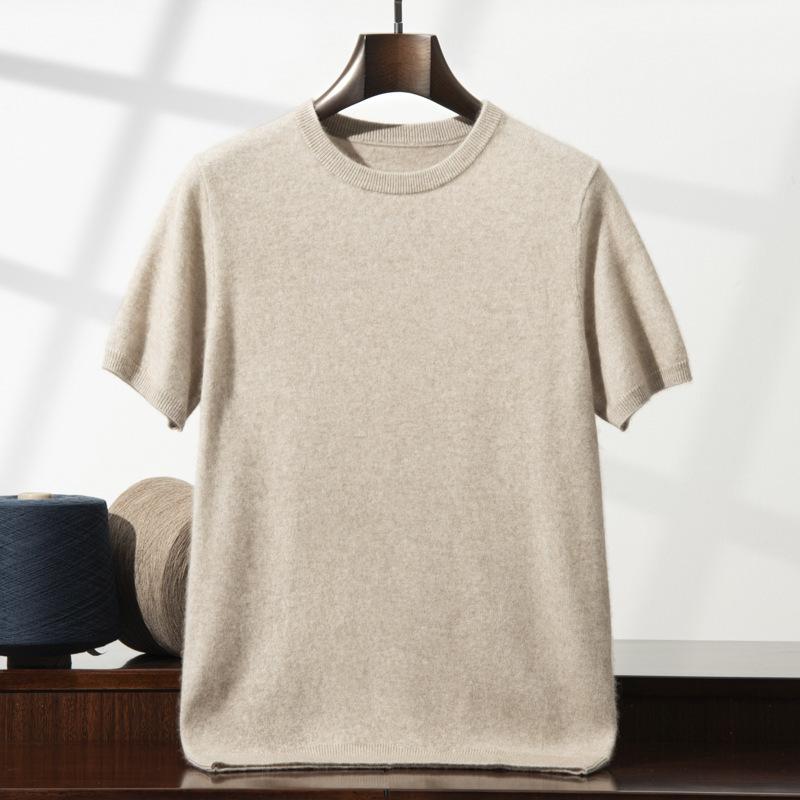 ニット メンズ カシミヤ混 ウールブレンド 暖かい 軽量 クルーネック 半袖 プルオーバー トップス ゆったり ビジネス オフィスカジュアル 通勤 普段着 部屋着 春秋冬 無地｜モズラボ