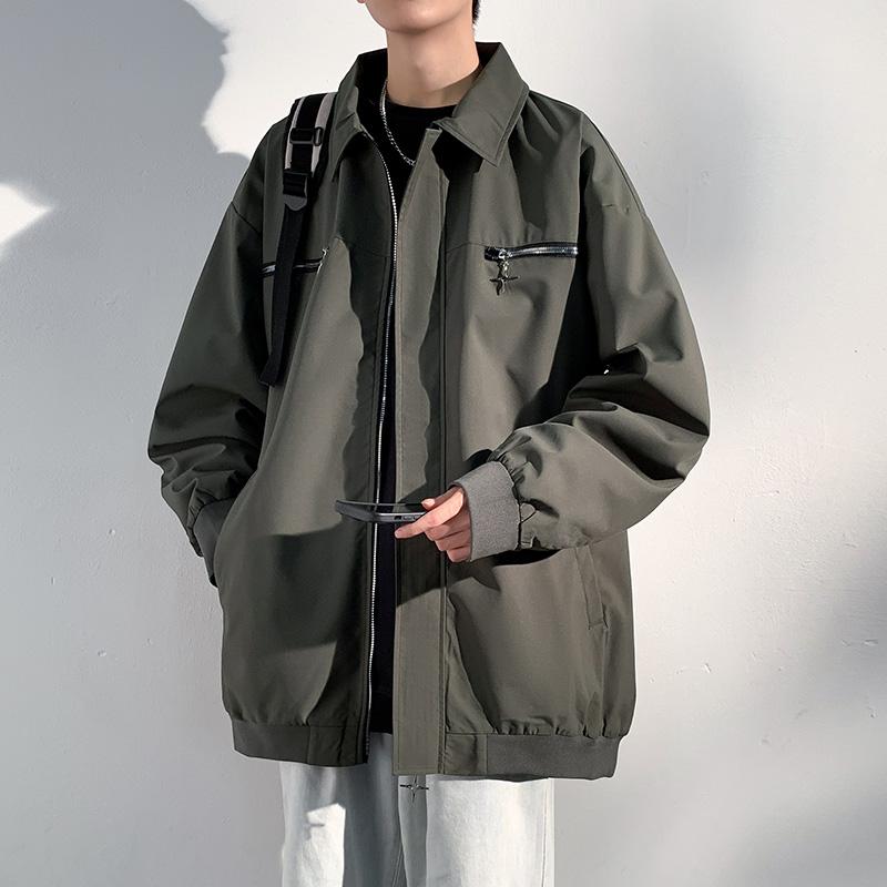 ジャケット メンズ 男性用 オールシーズン 耐久性 ノーアイロン アメリカンカジュアル ストリート ファッション ゆったり オーバーサイズ ジップアップ 襟付き 配色デザイン 無地 トレンド おしゃれ 着回し 普段使い ブルゾン