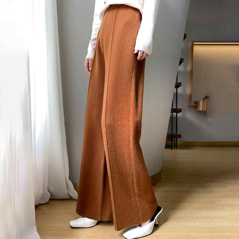 パンツ レディース 秋冬 カシミヤ 厚手 ハイウエスト 体型カバー ドレープ感 ゆったり ストレッチ ワイドストレートパンツ カジュアル きれいめ 着回し 通勤用 カラー豊富