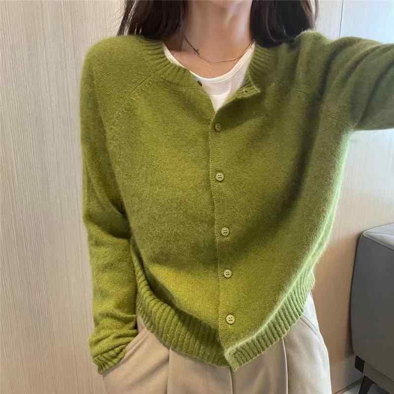 カーディガン レディース 秋冬 羊毛 カシミヤ ゆったり ショート丈 もちもち ニット 着痩せ 体型カバー 万能 きれいめ 通勤 オフィス