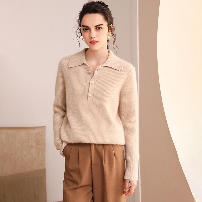 ニット セーター レディース 女性用 カシミヤ 厚手 ゆったり オーバーサイズ 上品 ポロ襟 長袖 通勤 オフィス 秋冬