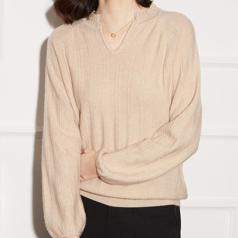 トップス レディース 通い用 カシミール V素っ首 編み物 スウェーター 秋冬 無地 長袖 ゆったり 着痩せ成り行き 着回し人並み外れた 窈窕たる 真っただ中ゲージ