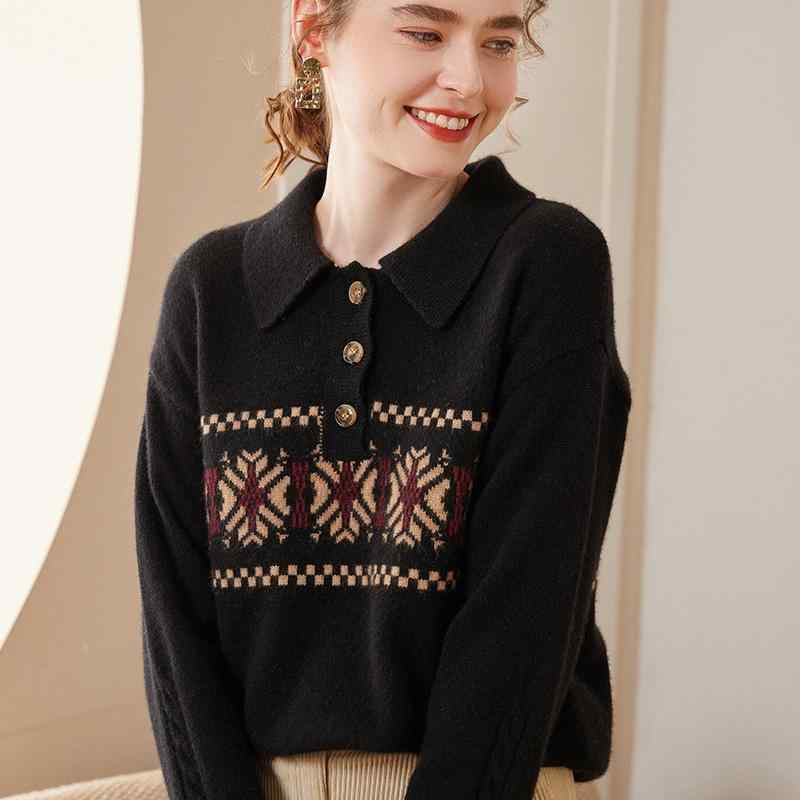 カシミヤニット レディース POLO襟 プルオーバー ゆったり 上品 厚手 長袖 トップス 大人カジュアル 通勤 オフィス きれいめ