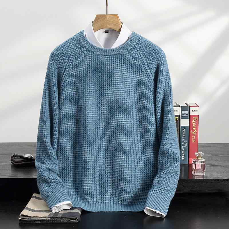 ニット メンズ 厚手 カシミヤ ウール混 ジャカード ラグランスリーブ クルーネック プルオーバー 長袖 カジュアル 秋冬 通勤用