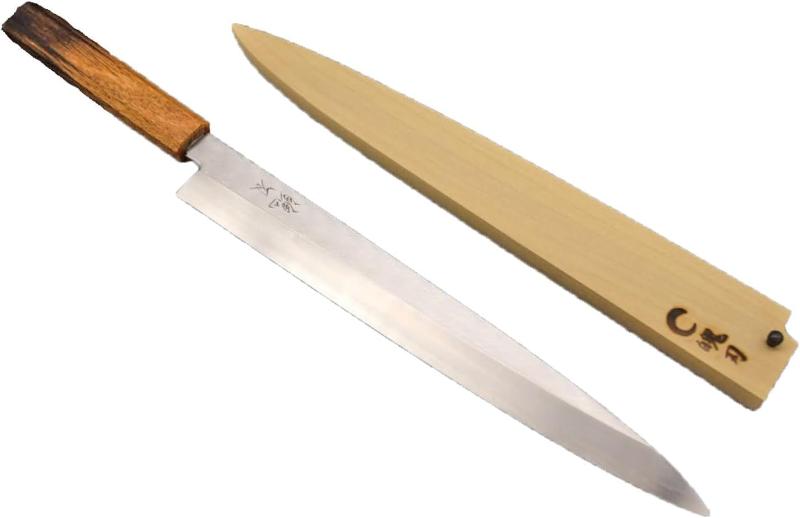 堺製プロ仕様 魄刃 Hakuba 本霞白二鋼 柳刃包丁 8寸 240mm 刺身包丁 樫八角柄 鞘ピン付 日本製 Made in Japan|モズラボ
