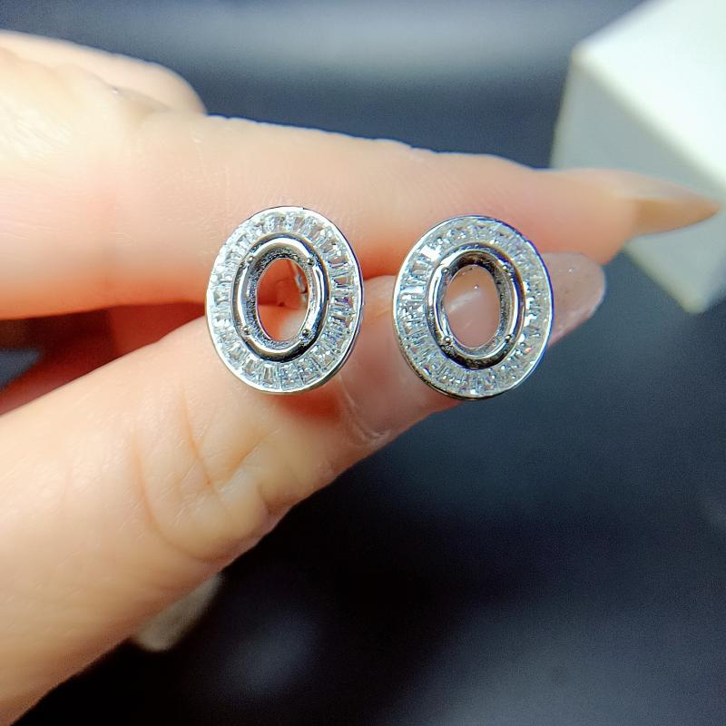 ピアス レディース S925シルバー 囲みジルコニア ホワイトゴールドメッキ バイカラー オーバル 5mm 7mm かわいい フェミニン 上品 エレガント