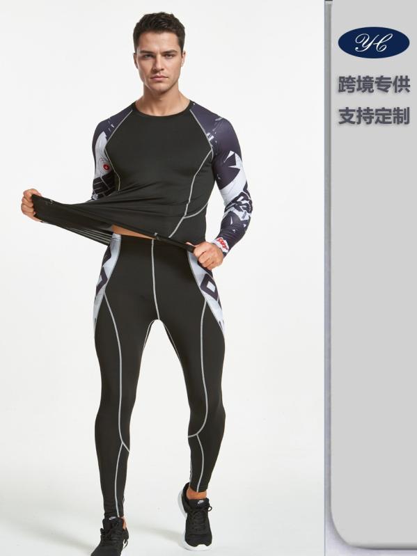 スポーツウェア メンズ セット 吸汗速乾 通気性 超軽量 伸縮性 コンプレッション 長袖 Tシャツ ロングパンツ ジム ランニング フィットネス 筋力トレーニング 大きいサイズ プリントデザイン オールシーズン