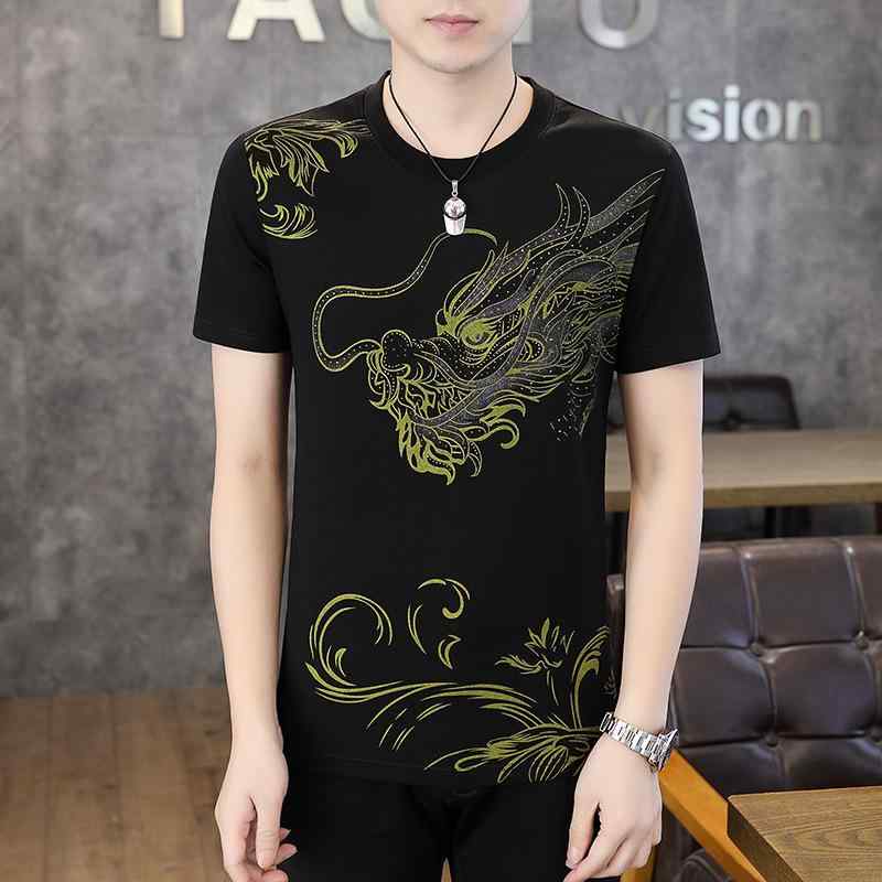 Tシャツ メンズ 吸湿速乾 通気性 薄手 クルーネック 半袖 夏用 カジュアル スリムフィット コットンブレンド 動物柄 韓国風 ファッション 普段使い