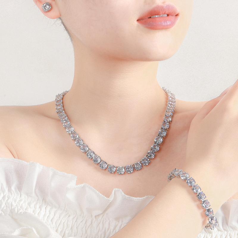 ネックレス レディース ジュエリー 3点セット ペンダント ピアス ブレスレット ジルコニア シルバー カラー キラキラ 上品 きれいめ フォーマル 結婚式 二次会 パーティー 通勤用 アクセサリー プレゼント｜モズラボ