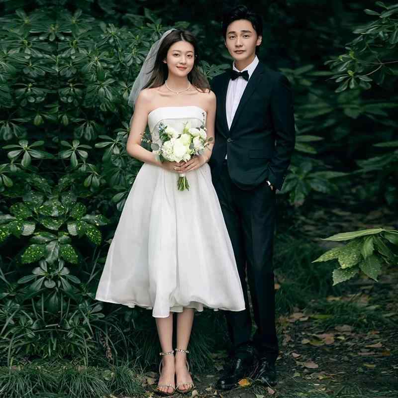 ウェディングドレス レディース 二次会 ミニ丈 前撮り カジュアル シンプル セレモニー 結婚式 ホワイト ノースリーブ 白｜モズラボ