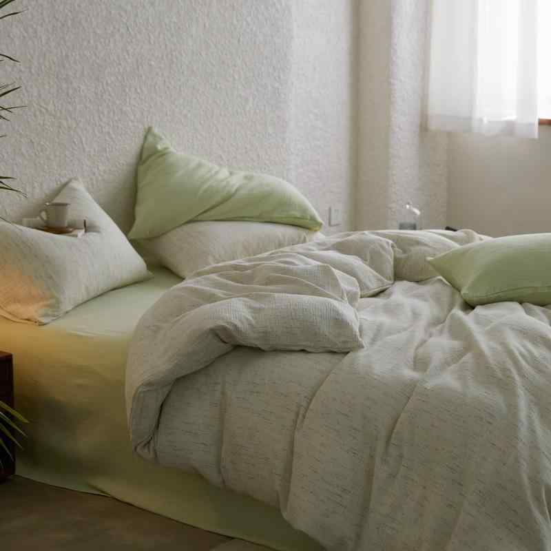 布団カバー 四件套 コットン ダブル 洗える 通気性 柔らかい ダブルガーゼ フリル おしゃれ 北欧風 4点セット｜モズラボ