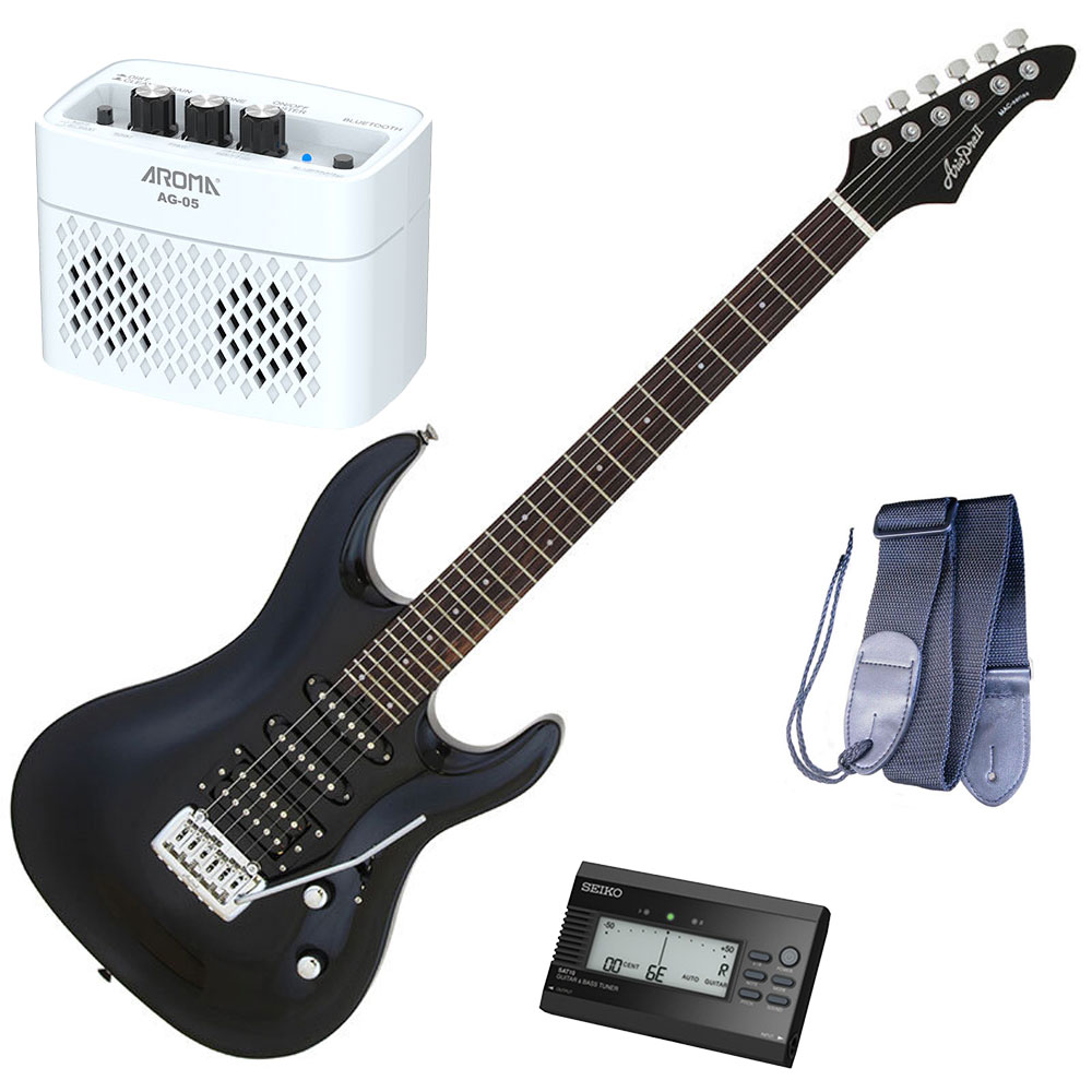 セイコーチューナー＆アンプ＆教則セット！アリア エレキギター AriaProII MAC-STD MBK＋SAT10B＋ギターストラップ＋AG-05 WH＋教則DVD