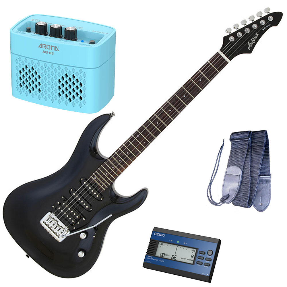 セイコーチューナー＆アンプ＆教則セット！アリア エレキギター AriaProII MAC-STD MBK＋SAT10L＋ギターストラップ＋AG-05 BL＋教則DVD
