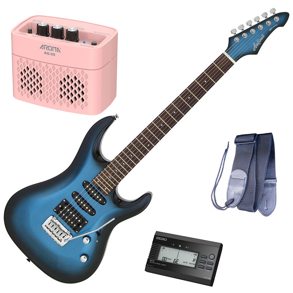 セイコーチューナー＆アンプセット！アリア エレキギター AriaProII MAC-STD MBS＋SAT10B＋ギターストラップ＋AG-05 PK｜N-AEGIS店
