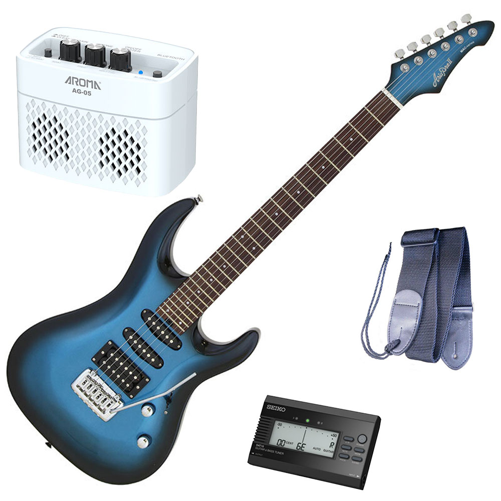 セイコーチューナー&アンプセット!アリア エレキギター AriaProII MAC-STD MBS+SAT10B+ギターストラップ+AG-05 WH|N-AEGIS店