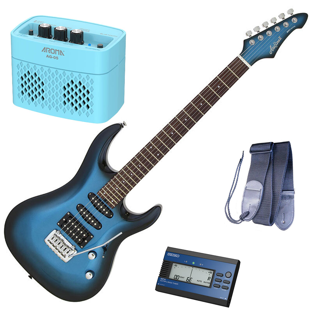 セイコーチューナー&アンプセット!アリア エレキギター AriaProII MAC-STD MBS+SAT10L+ギターストラップ+AG-05 BL|N-AEGIS店
