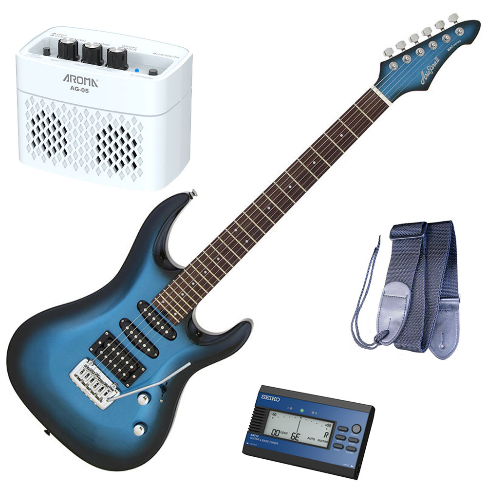 セイコーチューナー&アンプセット!アリア エレキギター AriaProII MAC-STD MBS+SAT10L+ギターストラップ+AG-05 WH|N-AEGIS店