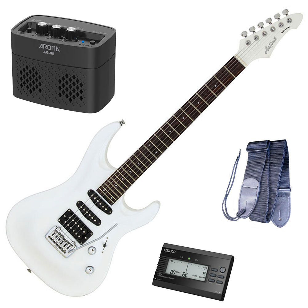 セイコーチューナー＆アンプセット！アリア エレキギター AriaProII MAC-STD PWH＋SAT10B＋ギターストラップ＋AG-05 BK｜N-AEGIS店 27,554円