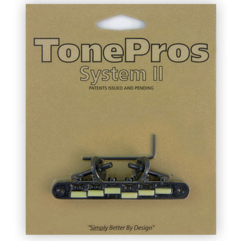 トーンプロズ エレキギター用ブリッジ ナイロン66タイプ ブラック TonePros Replacement ABR-1 Tuneomatic with G Formula saddles AVR2G-B