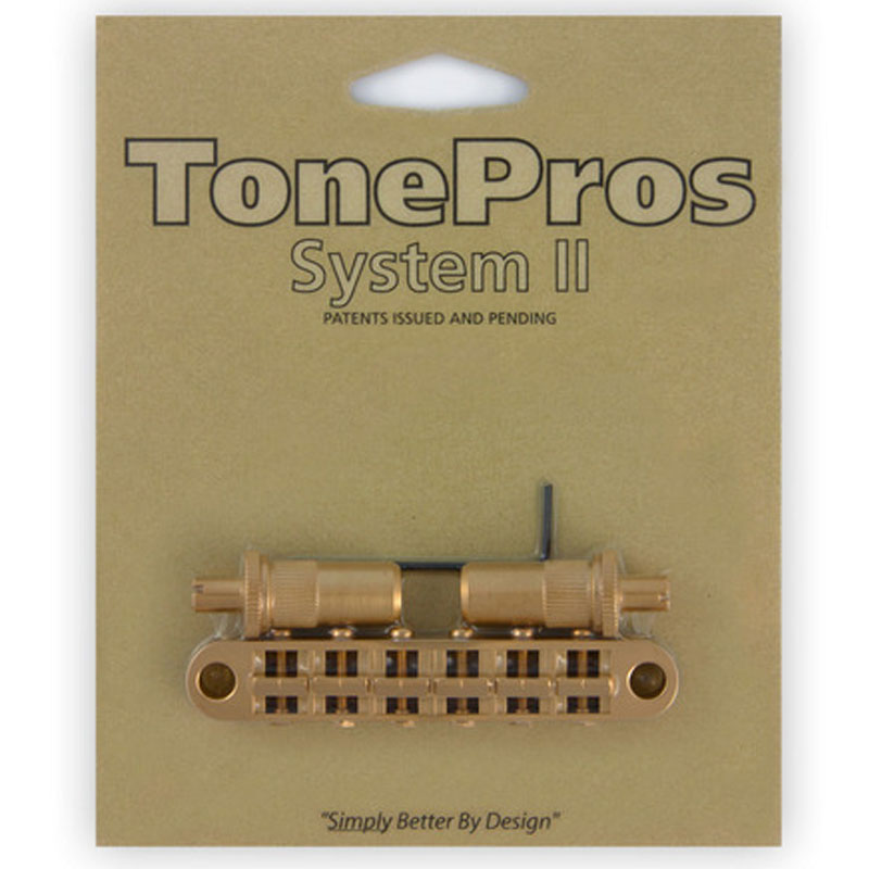 トーンプロズ エレキギター用ブリッジ サテンゴールド TonePros Metric Tuneomatic large posts, notched saddles T3BT-SG｜N-AEGIS店