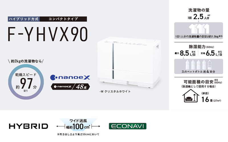 開催中 推奨品 パナソニック F-YHVX90-W ハイブリッド方式 衣類乾燥除湿機 クリスタルホワイト FYHVX90W fucoa.cl