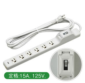明工社【MR7634TJ1】 15A 漏電ブレーカ付OA抜け止め接地タップ(6コ口)VCTFコード 1m 耐トラッキング接地プラグ付|エヌデンサービス