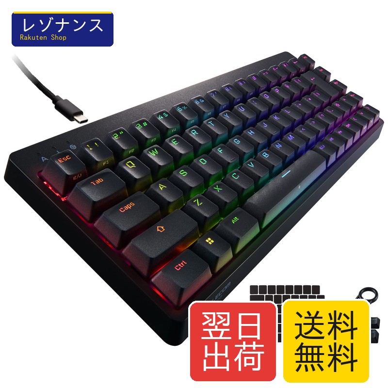 ゲーミングキーボード 有線 V-custom VK300S RGB テンキーレス 65%サイズ メカニカル 銀軸 1個 エレコム(ELECOM)