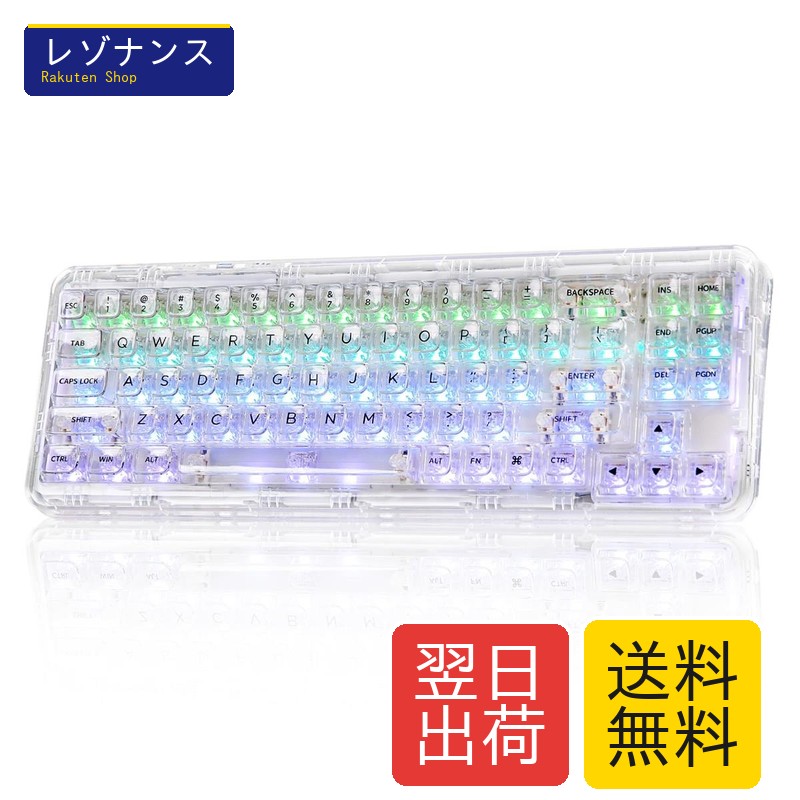 YUNZII X71 メカニカルゲーミングキーボード 透明キーキャップ 71キー 68%配列 ワイヤレス ホットスワップ対応 BT5.0/2.4G/USB-C ガスケット搭載 RGB 無線 Windows/Mac用 技適認証取得（クリスタルアイス軸、ホワイト） 11,789円