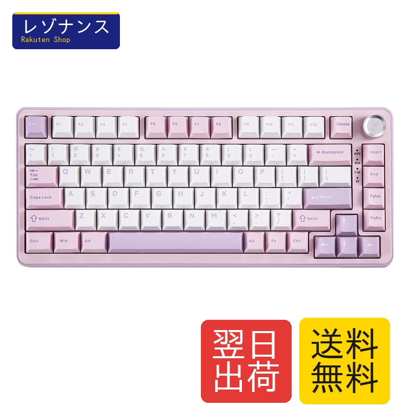 B75 PRO 75% ガスケットゲーミングキーボード 無線メカニカルキーボード BT/2.4G/有線 ワイヤレス ホットスワップ 搭載 RGB ノブ付きカスタムキーボード Mac/Win用 技適認証取得 (紫, ココアクリームV2スイッチ)