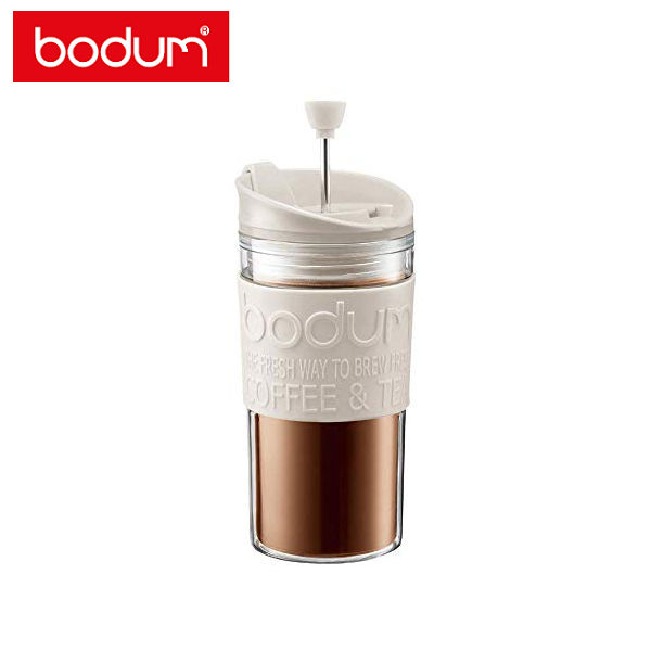 bodum トラベルプレス 携帯用フレンチプレスコーヒーメーカー マグ用リッド付き オフホワイト ボダムジャパン 信頼