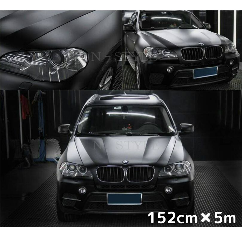 カーラッピングシート152ｃｍ×5ｍ 艶消しマットブラック カーラッピングフィルム 耐熱耐水曲面対応裏溝付 カッティングシート 伸縮裏溝付 限定品 ルーフまで施行可能な152ｃｍ幅 全商品オープニング価格 艶なし黒 内装パネルからボンネット