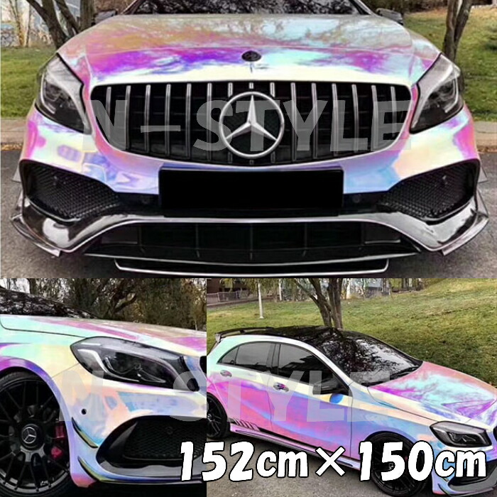 レインボーメッキ 保護フィルム付 135cm×150cm ピンク カーラッピングフィルム 耐熱耐水曲面対応裏溝付 マジョーラカメレオンカッティングシート