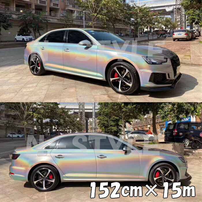 ダイヤモンドレーザー 152cm×15m シルバー カーラッピングシートフィルム 耐熱耐水曲面対応 裏溝保護フィルム付 マジョーラカメレオン オーロラ ラメ