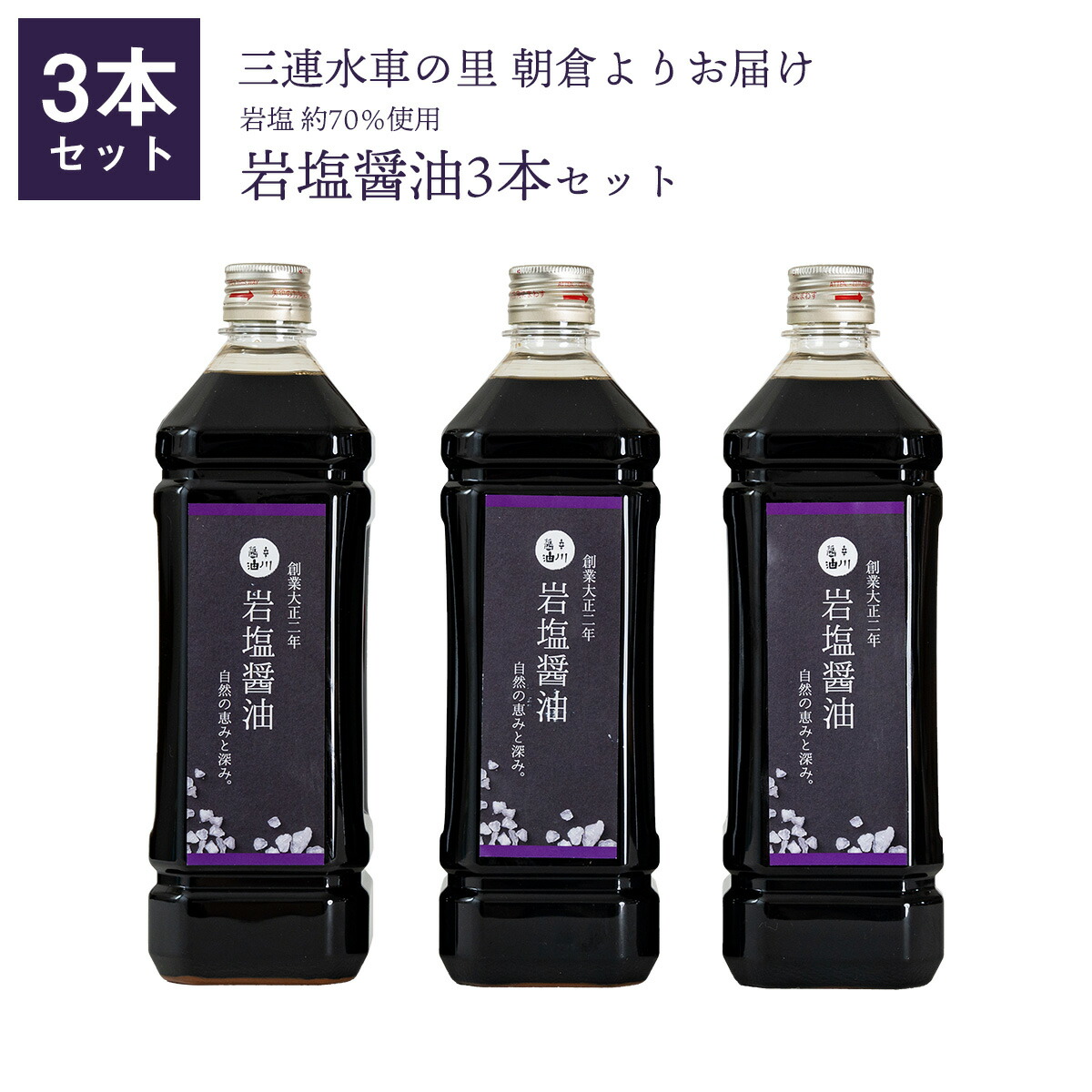 【送料無料】ピンク岩塩を使った岩塩醤油3本セット 九州 醤油 ギフト 贈答 辛川醤油 ミネラル分が豊富でやさしい味わい ピンク岩塩 水素岩塩