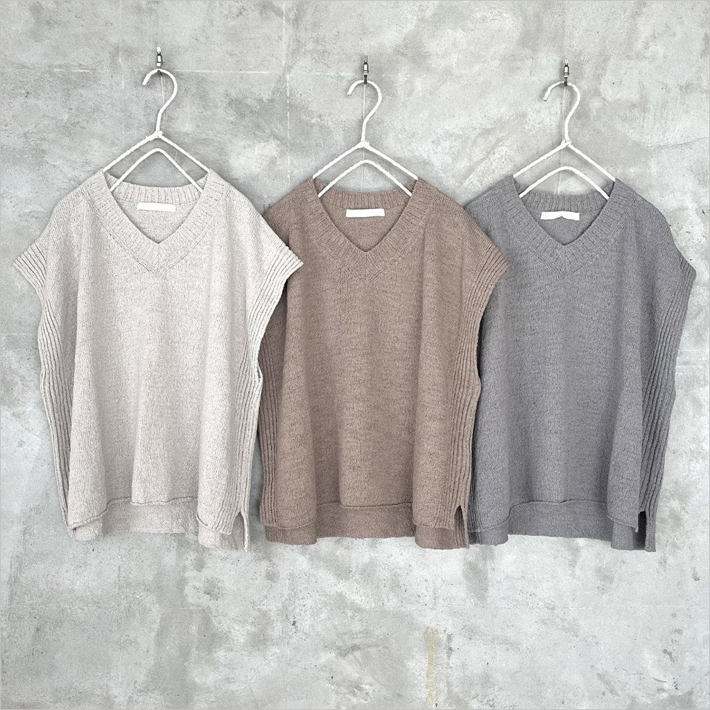 evam eva [エヴァムエヴァ] コットンリネンベスト レディース E261K136 ivory/beige/dove gray ベスト・ジレ-レディースファッション