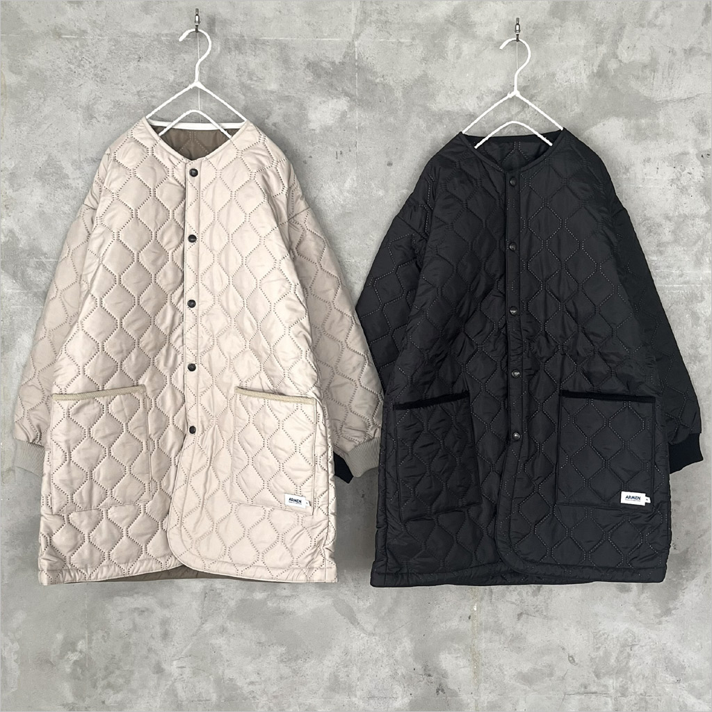 ARMEN [アーメン] ヒートキルト オーバーサイズノーカラーコート レディース NAM2563PP off white/black