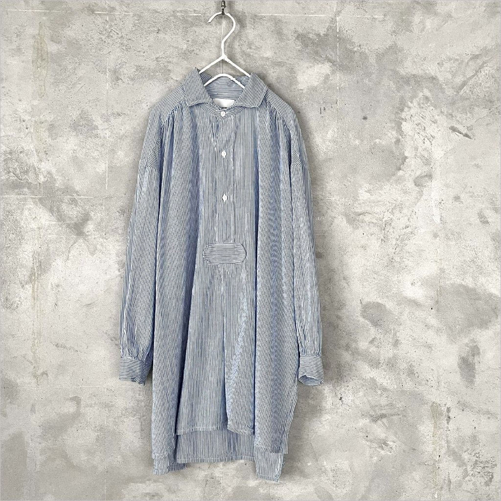 ARMEN [アーメン] シアサッカーストライプウォッシュ ワークギャザーシャツ レディース INAM2632S blue × white stripe