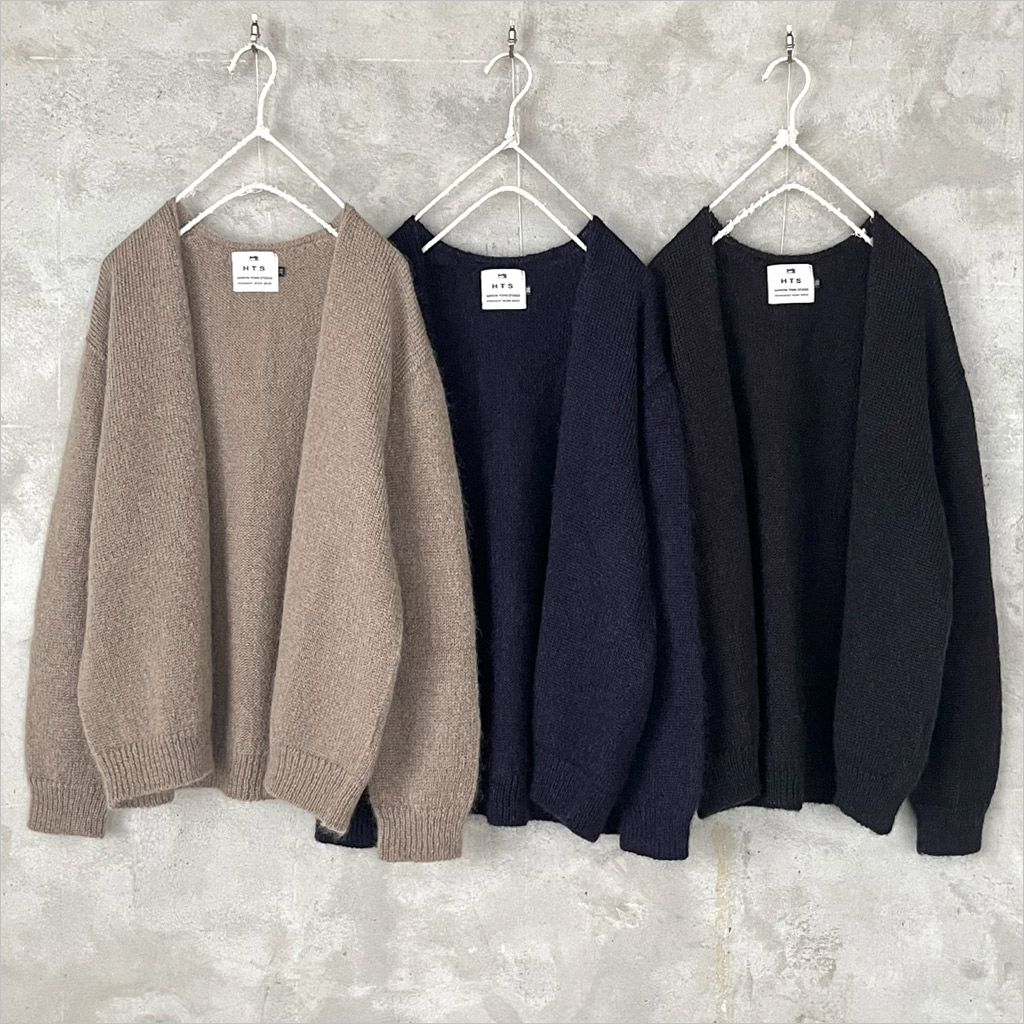 HTS [エイチ お茶 エス] モヘヤ ノーボタンカーディガン ユニ一発やる CHT2552 beige taupe/purple/black