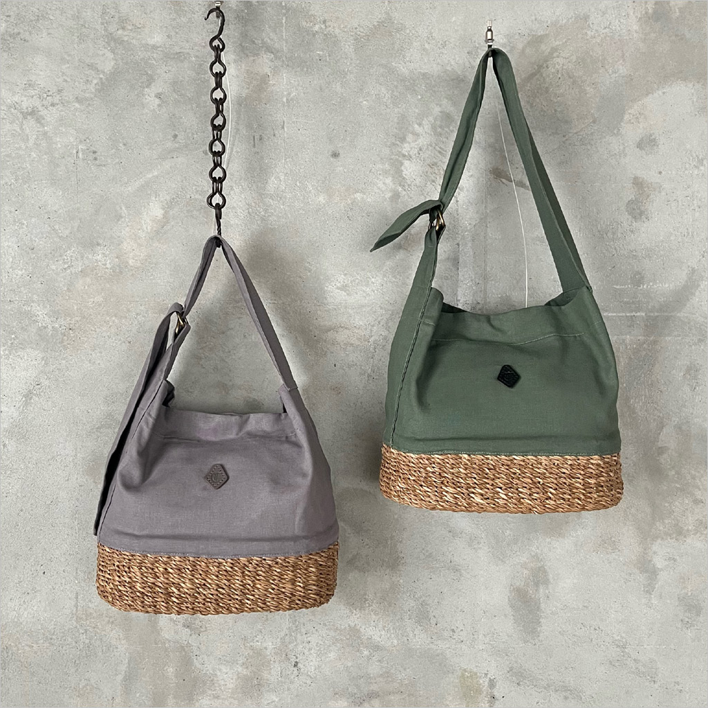 CLEDRAN [クレドラン] 「H&W」リネンコットンバスケット CL-3069 gray/green