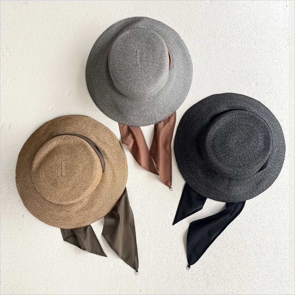 chisaki [チサキ]「Lala short」アバカペーパーハット レディース 26SS-13 brown/light grey/black｜na-na分室（ノーノブンシツ）