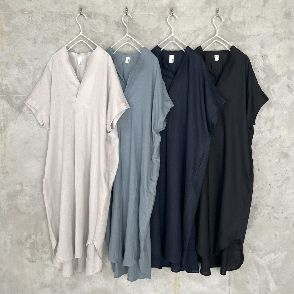 1dozen [1十二] リネンロングシャツ レディース 710139 lake/charcoal