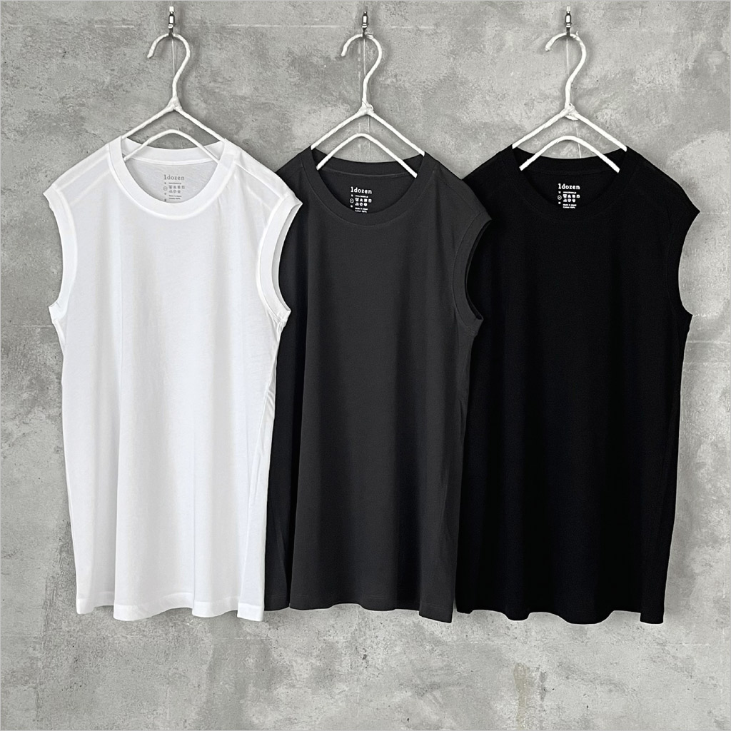 1dozen [1十二] ペーパーコットンノースリーブ レディース 770087 white/charcoal/black