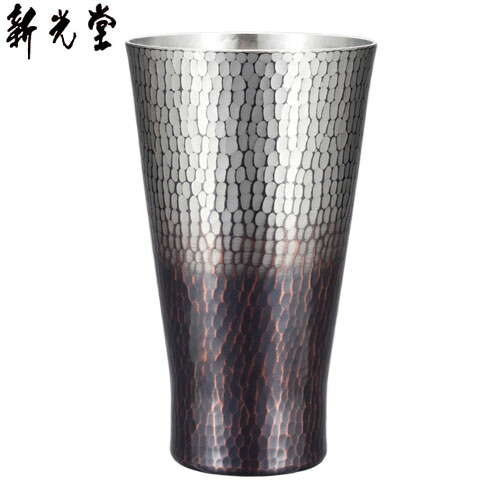 【取寄品】 【日本製】 新光金属　純銅手打ち鎚目 タンブラー　大（500ml） 錫黒被仕上げ　BR-203SB 【送料無料】