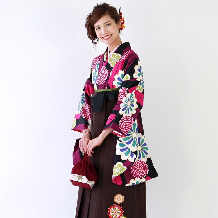 【7/19 20:00～7/26 1:59まで最大2,000円OFFクーポン】【レンタル】卒業式 袴 レンタル 女 袴セット 卒業式袴セット2尺袖着物＆日本製袴 フルセットレンタル 安い 「紫地にピンク矢絣 菊 ひねり梅」｜洋服・小物　なでしこ