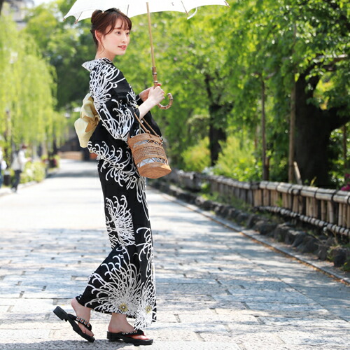 浴衣 セット レディース レトロ 高級変わり織り綿浴衣3点セット「黒地