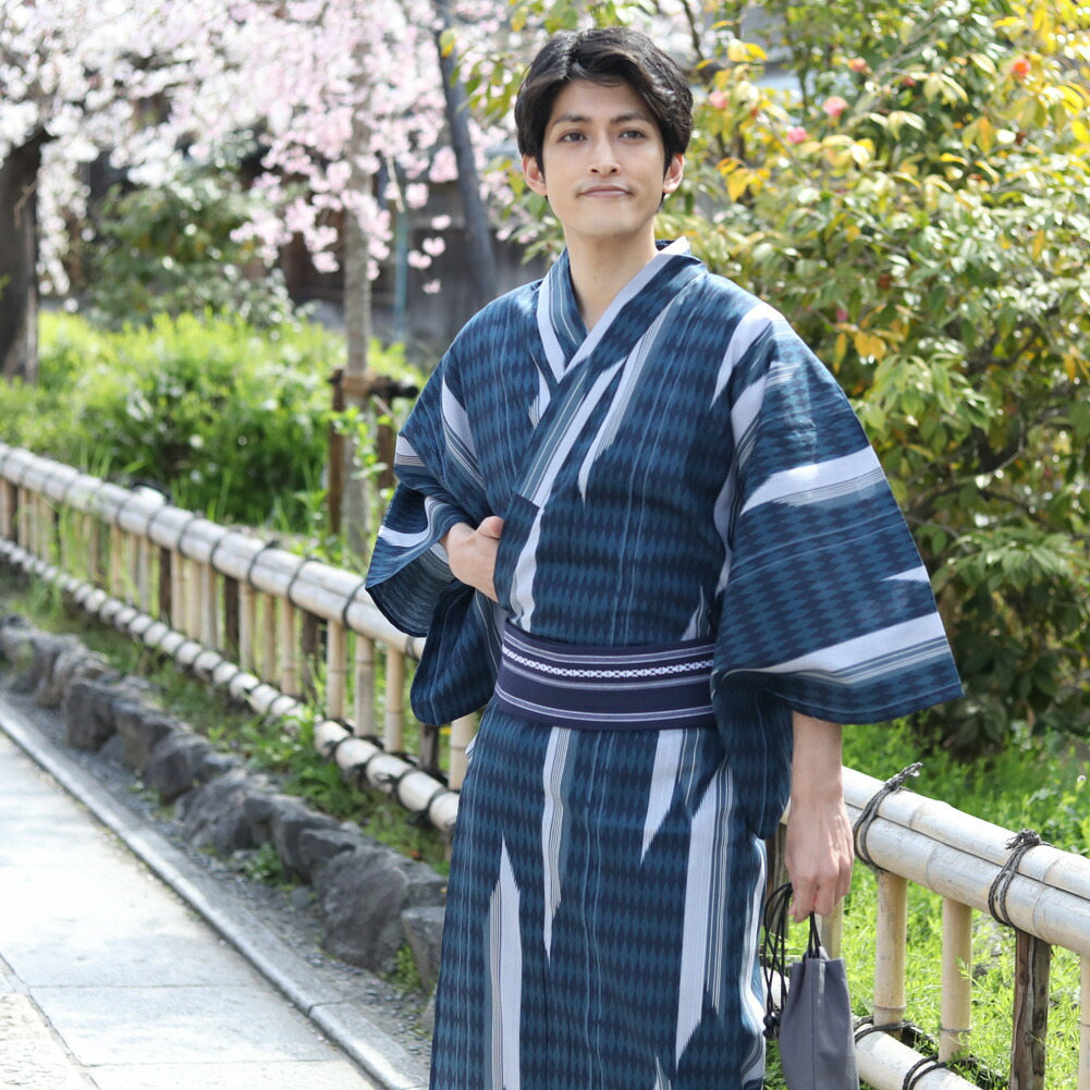 浴衣 メンズ 仕掛ける 男物御前上等綿浴衣3点仕掛ける「紺地に矢絣」父の日差し上げ物 成人男性 男 レトロ 成年者 御前上等綿浴衣 角帯 サボ M L LL