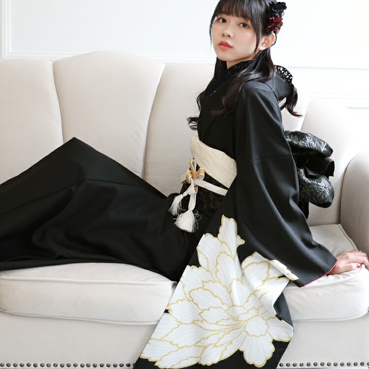 【4/4 20:00～4/10 1:59までポイント10倍】【最大20日間レンタル】 振袖 レンタル 成人式 黒 黒地牡丹柄振袖24点フルセットレンタル 無地 シンプル モード 1月 流行り フォーマル