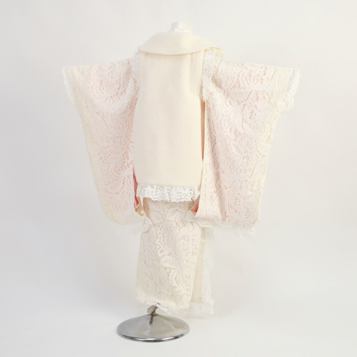レンタル 七五三 着物 3歳 レンタル 女の子 被布着物10点セット オフホワイト 白のレース着物 白レース着物被布セット モダン 衣装 おしゃれ かわいい ファー衿付き被布 Rvcconst Com