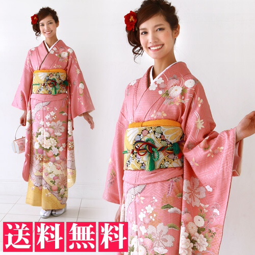【レンタル】【最大20日間】 正絹 振袖 レンタル 成人式 セット 20点フルセット 「ピンク 桜 菊 牡丹 鹿の子」成人式から結婚式やフォーマルまで。
